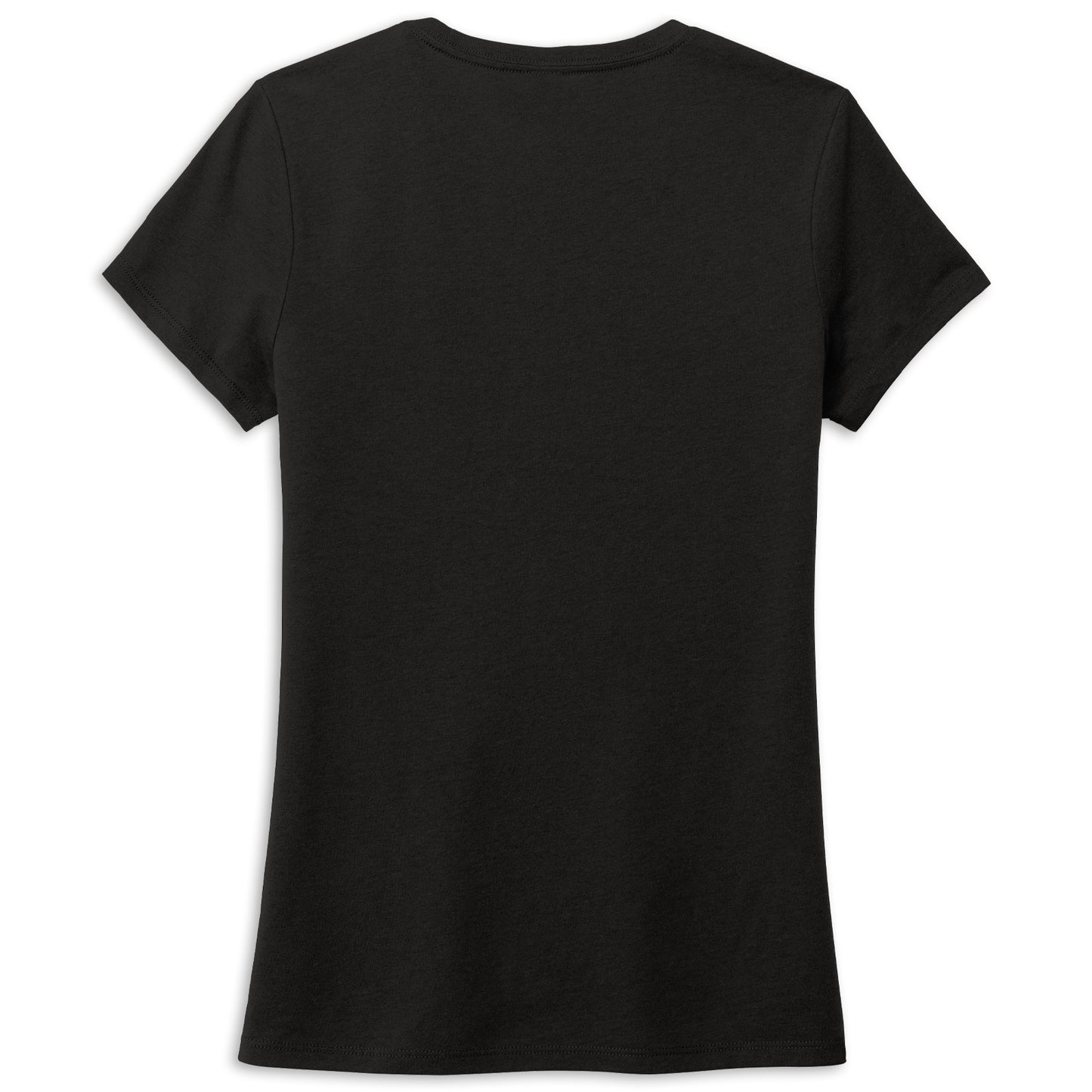 A black short-sleeve crewneck t-shirt shown from the back, photographed flat against a solid white background.