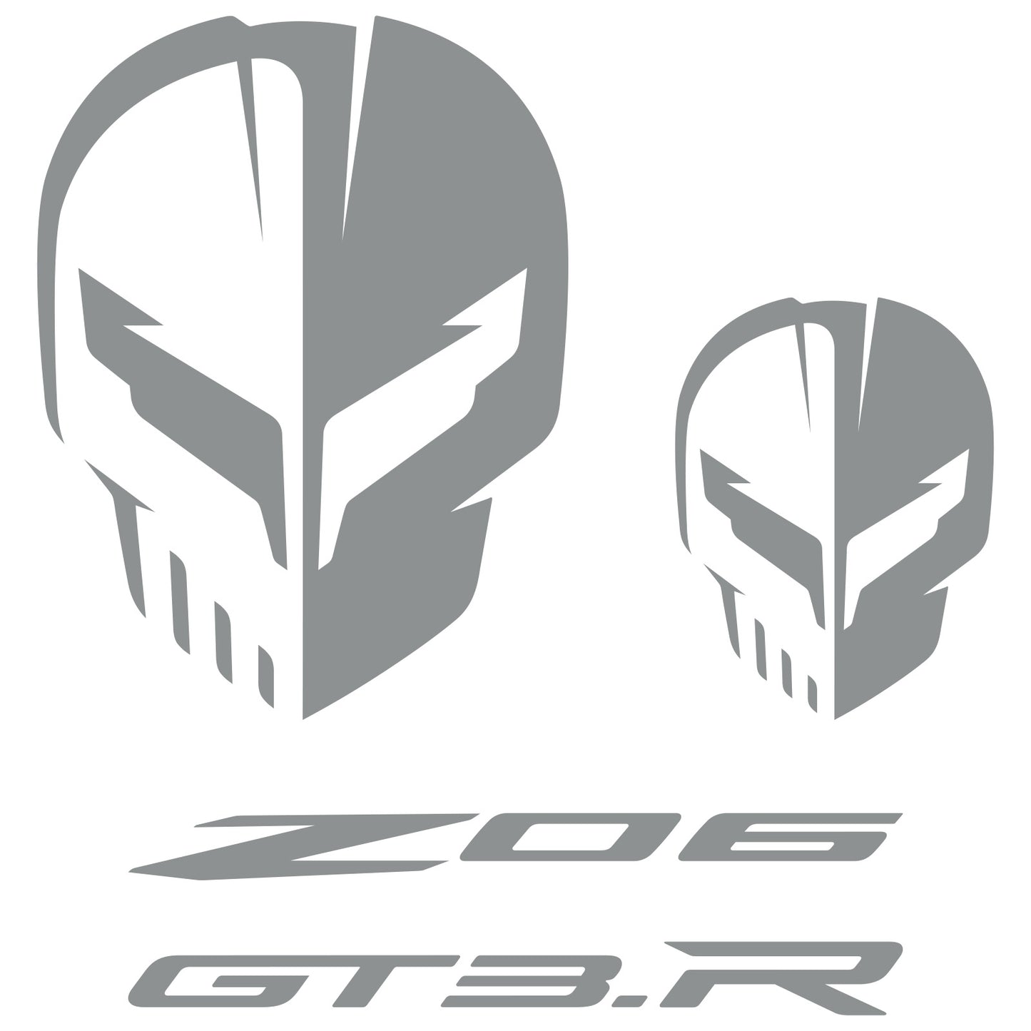 Silver Corvette Racing automotive vinyl decals featuring: Jake Skull, Z06 and GT3.R logos