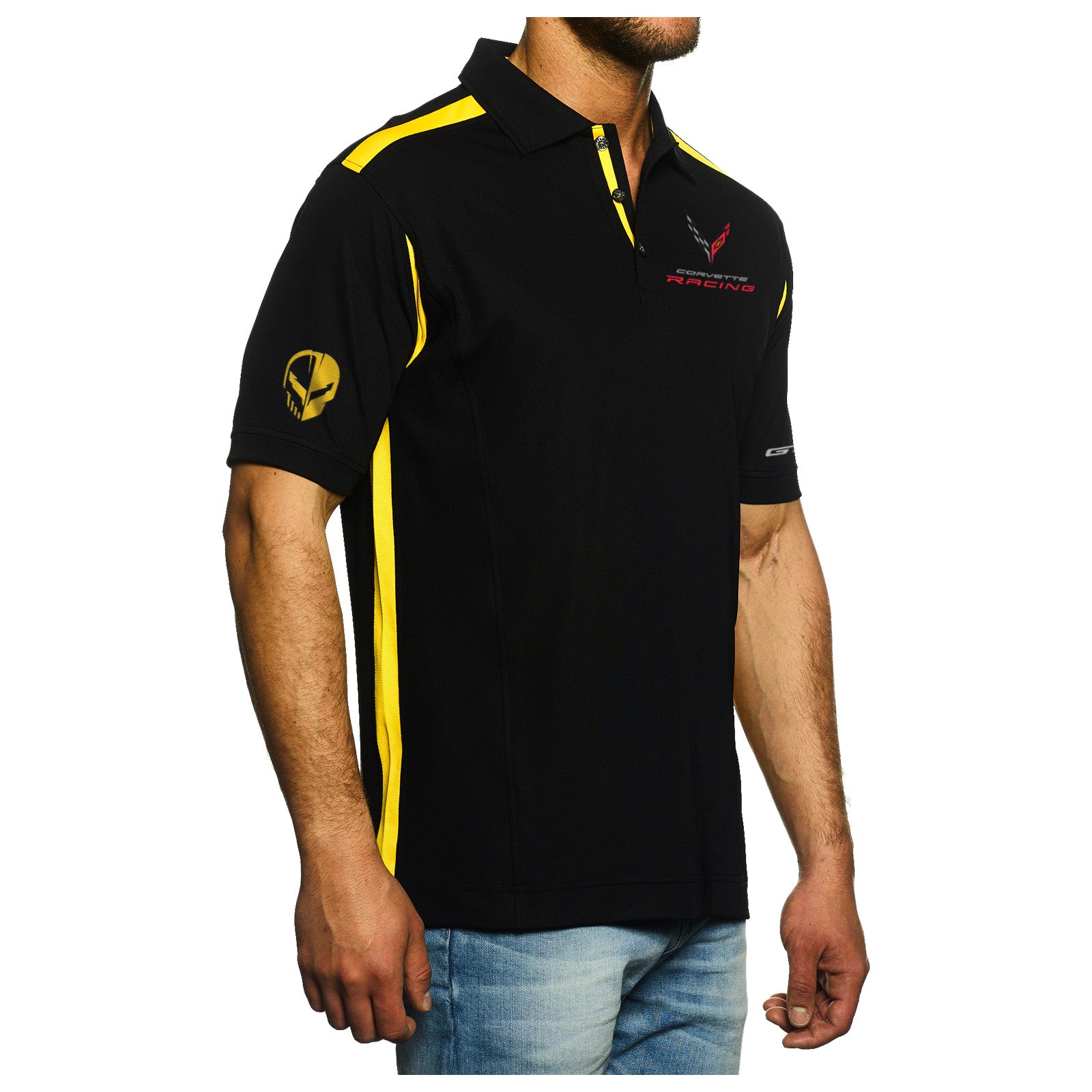 Corvette Racing Two-Tone Polo | Black/Yellow - On Figure 3/4 View