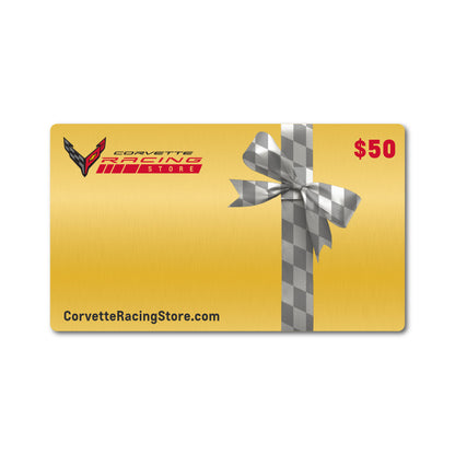 $50 Gold gift card with Corvette Racing Store logo